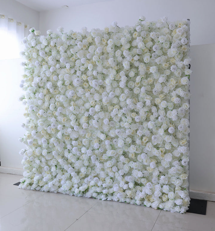 Beige White Roses, 5D, Fabric Backing Artificial Flower Wall