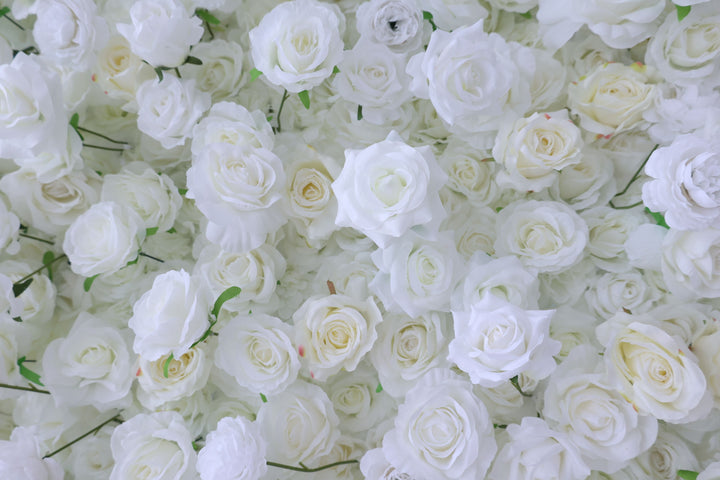 Beige White Roses, 5D, Fabric Backing Artificial Flower Wall