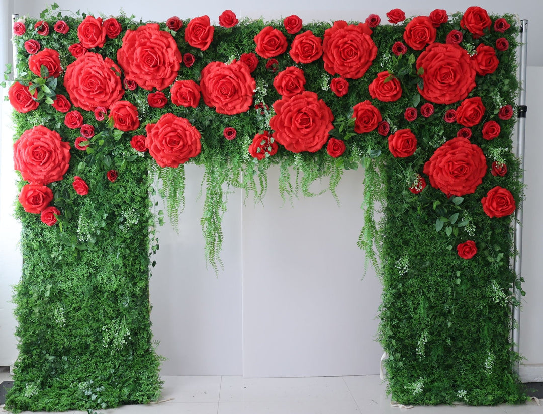 Big Rose, Reed Pampas Grass, Artificial Flower Wall, Wedding Party Backdrop
