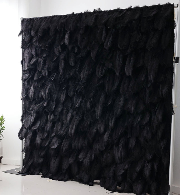 Black Feather Flower Wall, Artificial Flower Wall, Wedding Party Backdrop