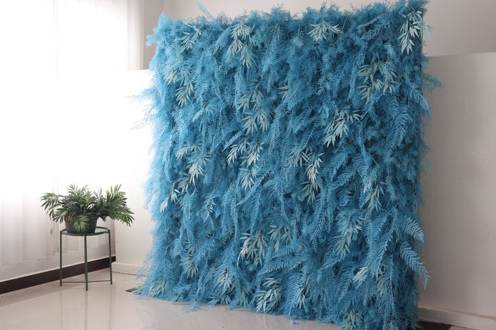 Blue Feather Flower Backdrop, Artificial Flower Wall, Wedding Party Backdrop