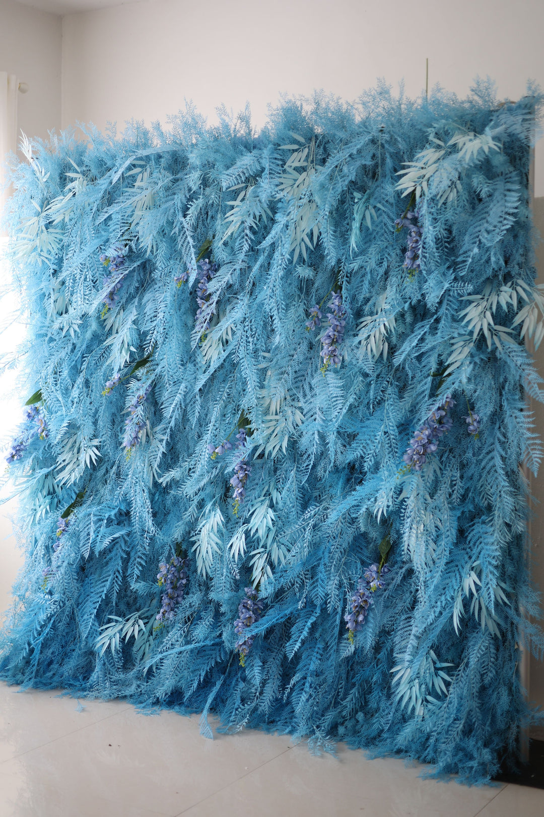 Blue Feather Flower Backdrop, Artificial Flower Wall, Wedding Party Backdrop