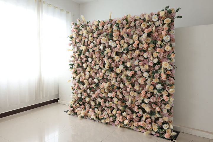 Champagne Rose, Reed Pampas Grass, Artificial Flower Wall, Wedding Party Backdrop