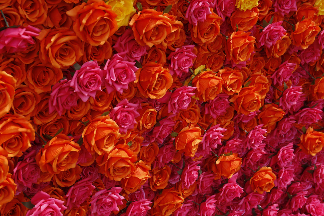 Gradient Orange And Red Roses, 5D, Fabric Backing Artificial Flower Wall
