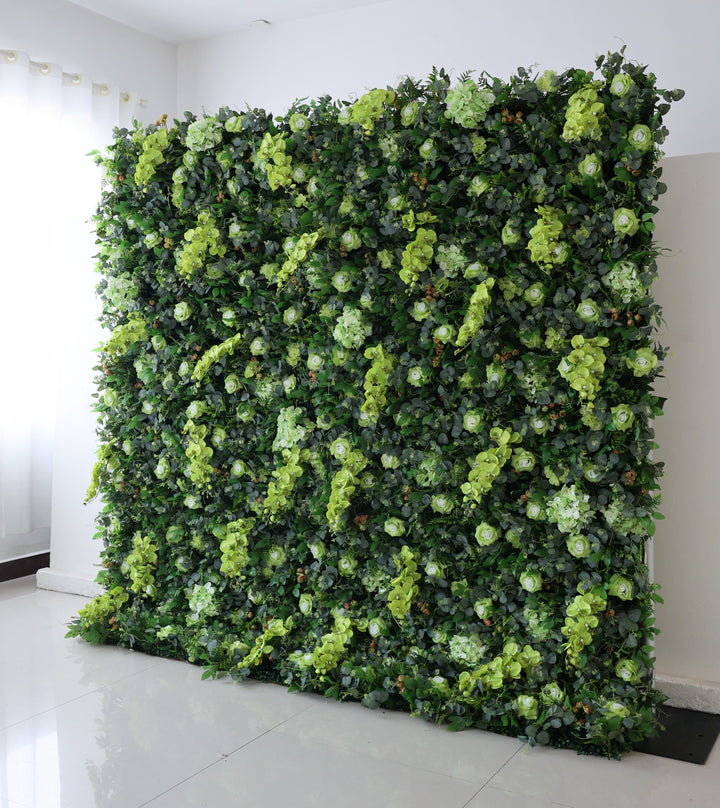 Green Roses And Hydrangeas With Eucalyptus Leaves, 5D, Artificial Flower Wall