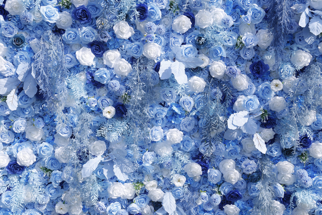 Mixed Flowers In Blue, 5D, Fabric Backing Artificial Flower Wall