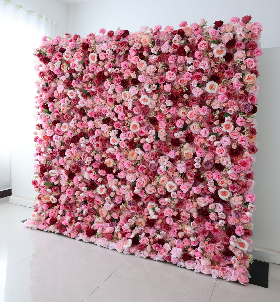 Mixed Flowers In Pink, 5D, Fabric Backing Artificial Flower Wall