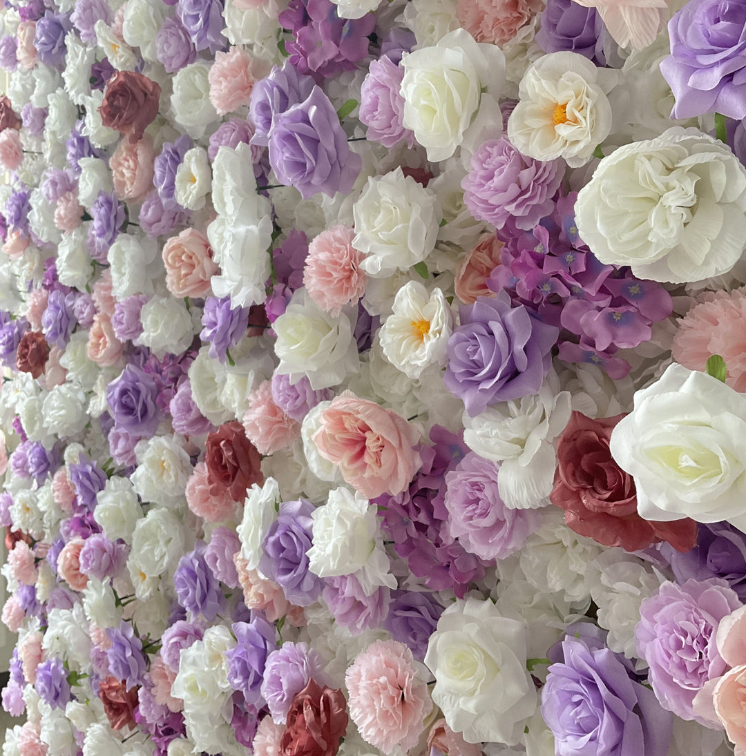 Mixed Flowers In Purple And White, 5D, Fabric Backing Artificial Flower Wall
