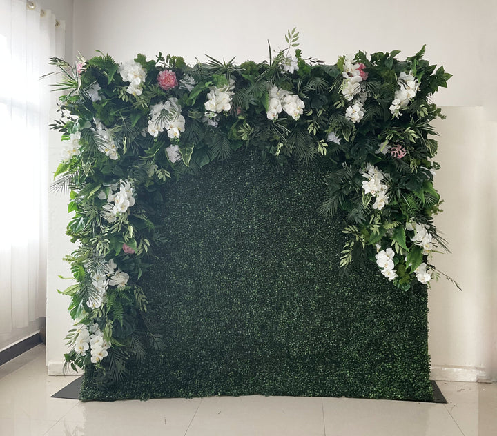 Mixed Grass With White Flowers, 5D, Fabric Backing Artificial Flower Wall