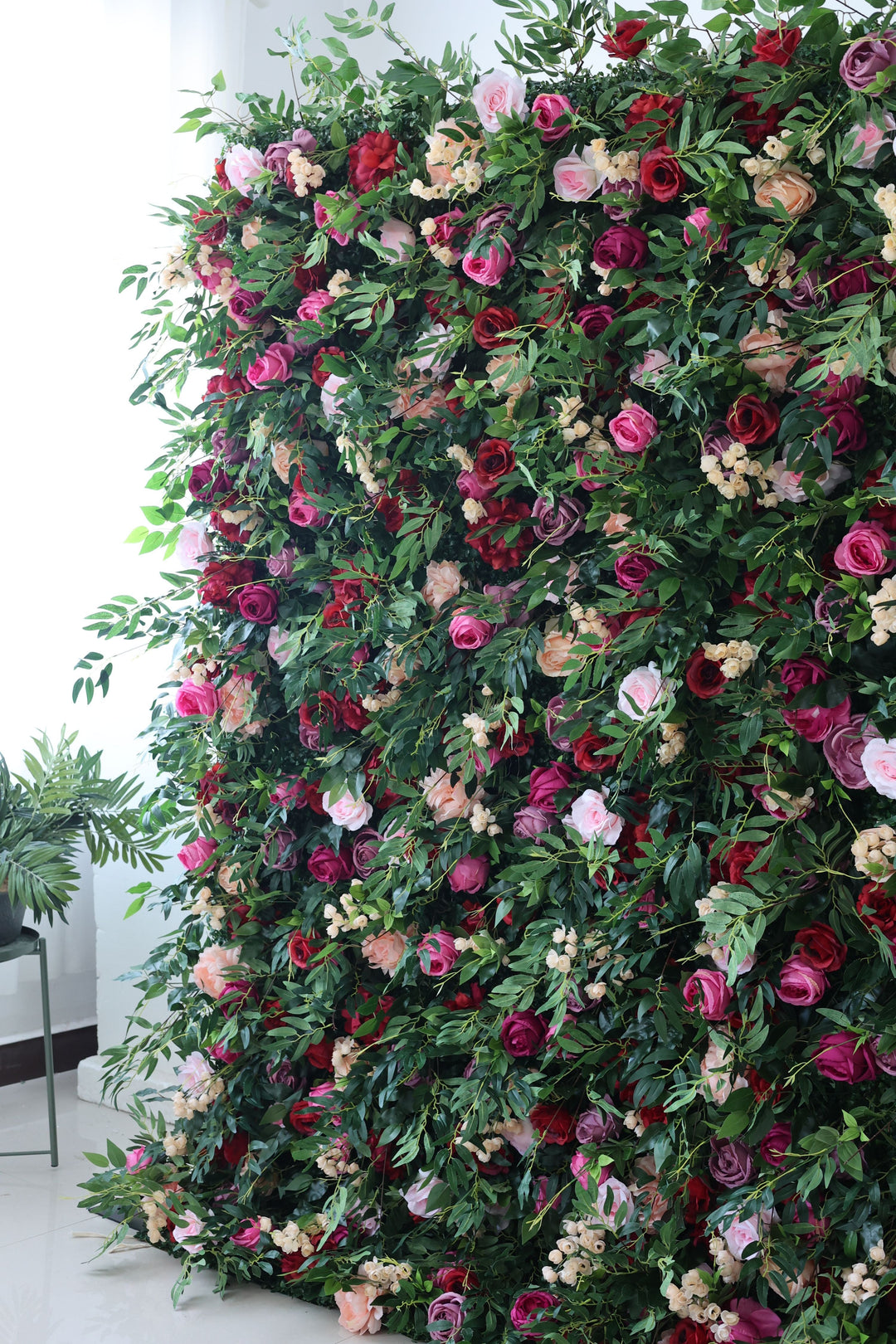 Mixed Color Roses And Green Leaves, Artificial Flower Wall, Wedding Party Backdrop