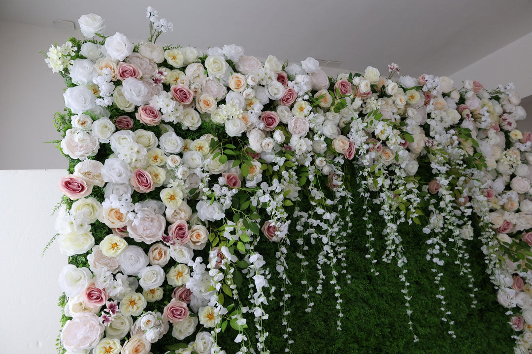 Mixed Colors Of Roses And Peonies And Grass Walls, Artificial Flower Wall Backdrop