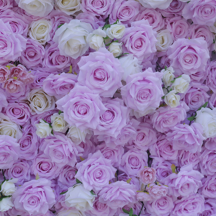 5D Purple And Pink Roses And White Roses, Artificial Flower Wall Backdrop