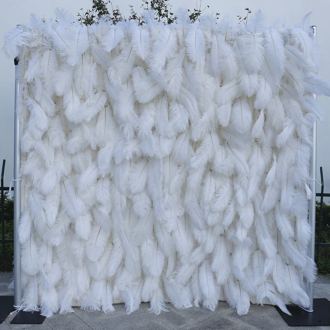 3D White Feather, Artificial Flower Wall, Wedding Party Backdrop