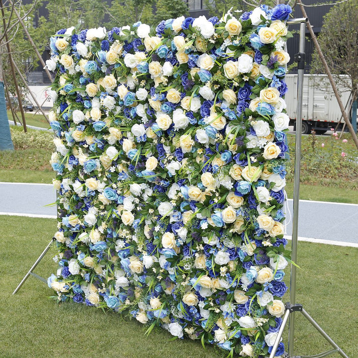 Royal Blue White Artificial Roses Plant, Artificial Flower Wall, Wedding Party Backdrop