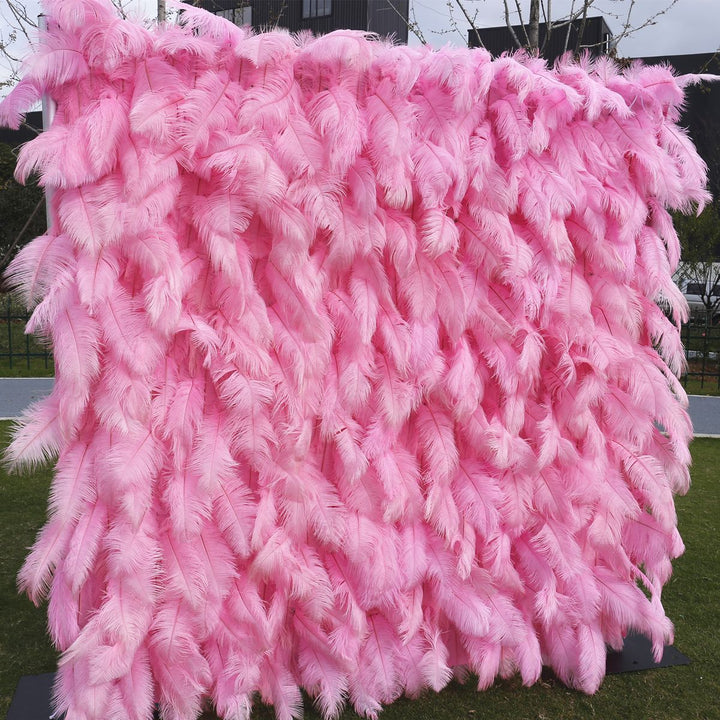 3D Pink Feather, Artificial Flower Wall, Wedding Party Backdrop