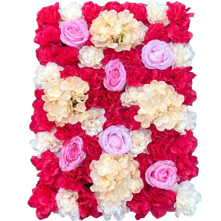 Champagne And Red Hydrangeas And Pink Rose, Artificial Flower Wall Backdrop