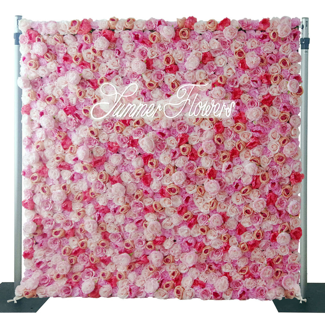 Luxury Light Pink Roses And Pink Roses 5D, Fabric Backing, Artificial Flower Wall Backdrop