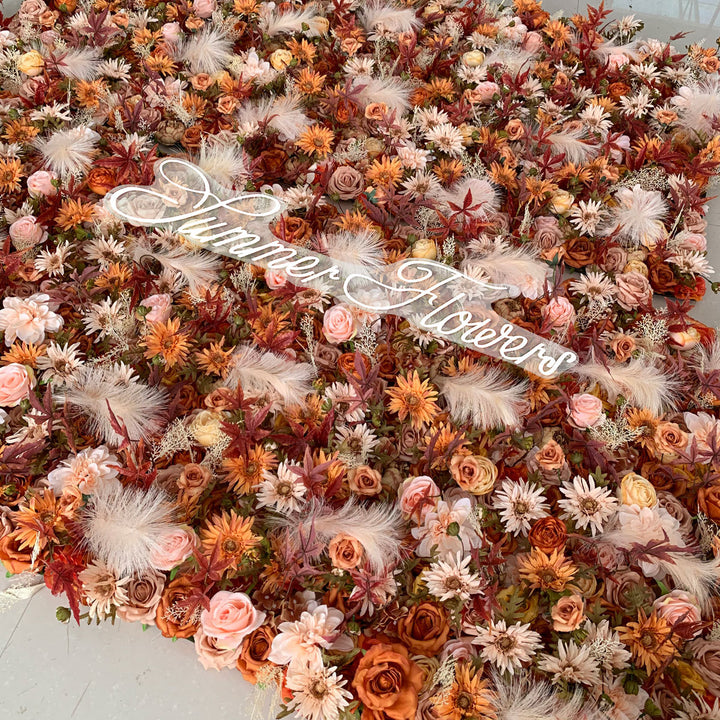 Luxury Gerbera Rose Maple Reed Autumn Style 5D, Artificial Flower Wall Backdrop