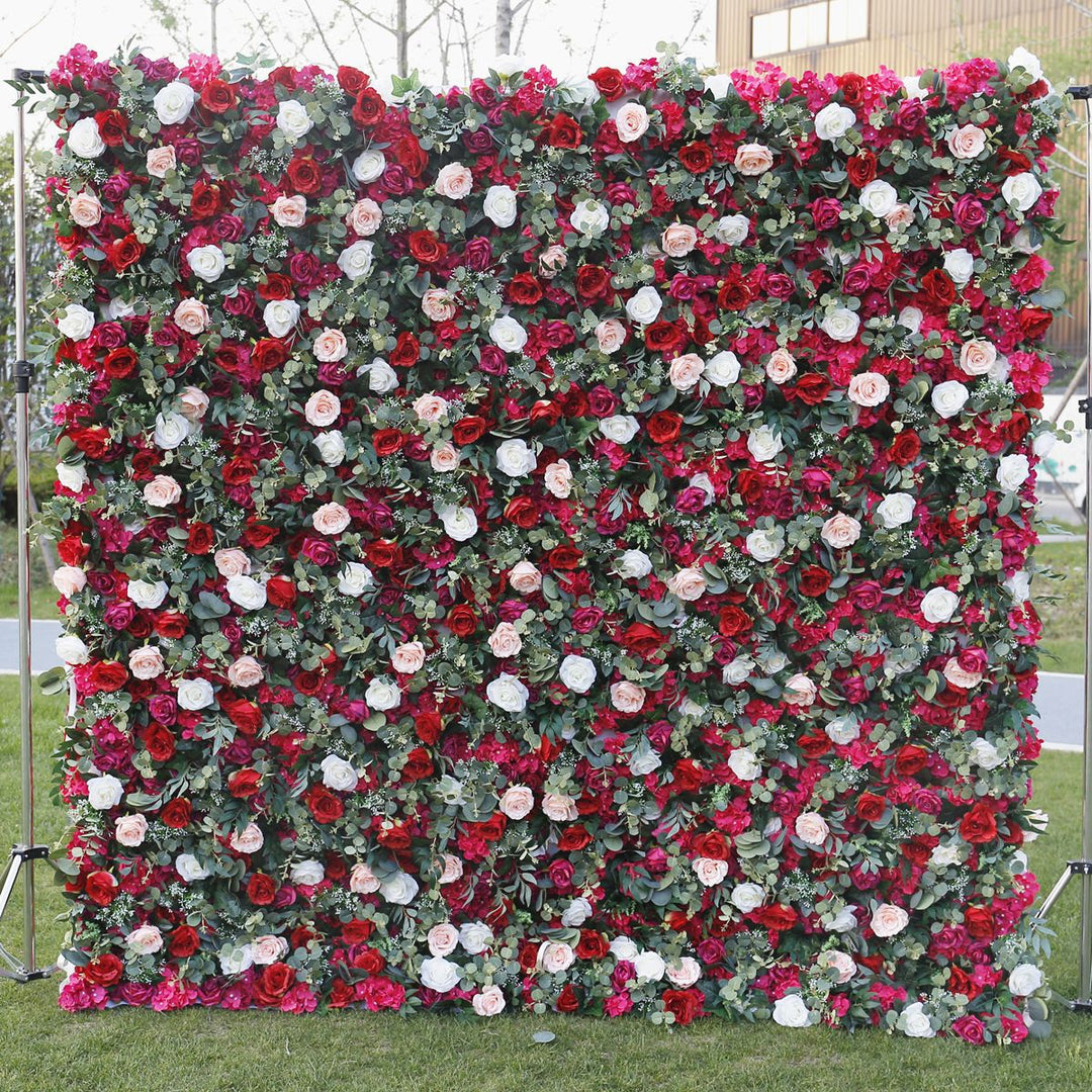 White Pink Roses Green Eucalyptus Branches, Artificial Flower Wall, Wedding Party Backdrop