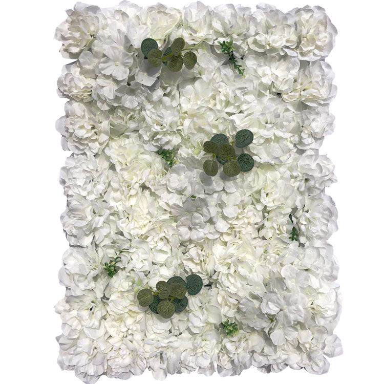 White Dahlias And Eucalyptus Leaves, Artificial Flower Wall Backdrop