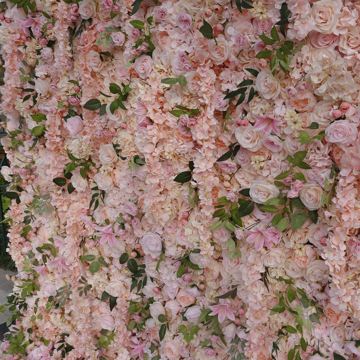 Pink Roses And Lilies, Artificial Flower Wall Backdrop