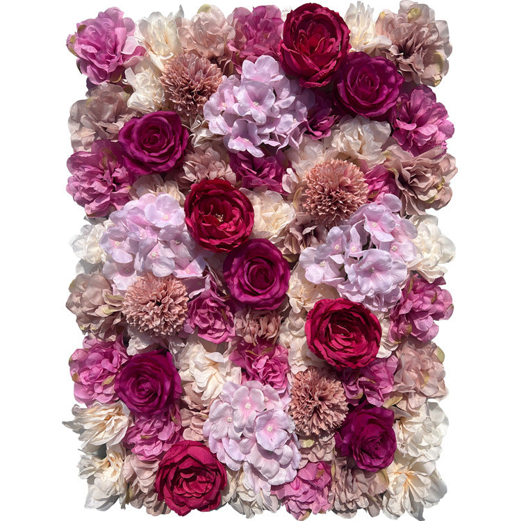 Light Brown Hydrangeas And Purplish Red Rose, Artificial Flower Wall Backdrop