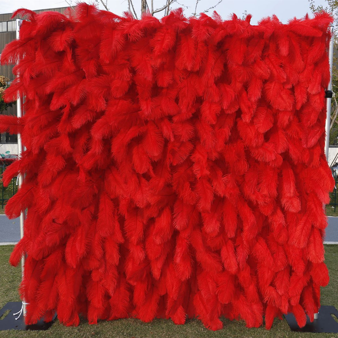 3D Red Feather, Artificial Flower Wall, Wedding Party Backdrop