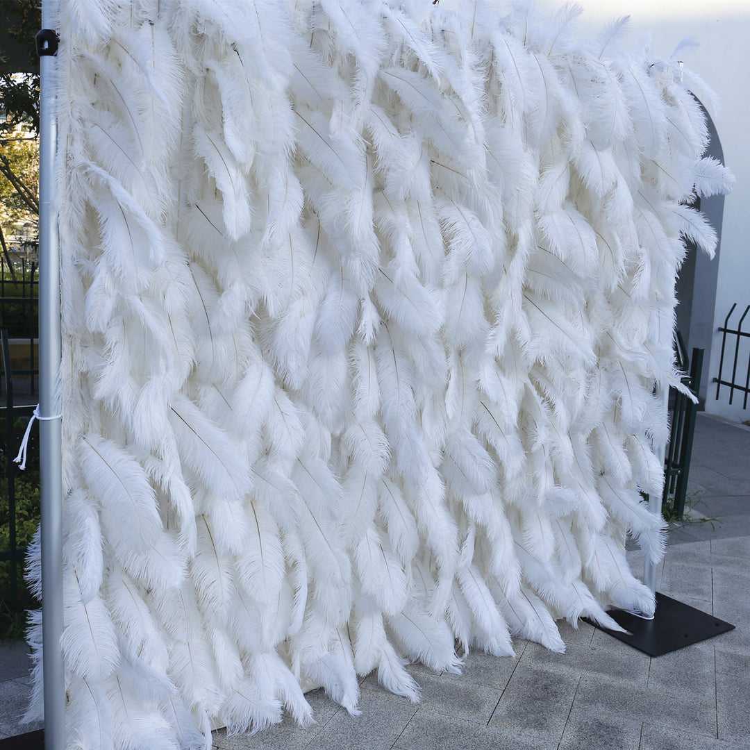 3D White Feather, Artificial Flower Wall, Wedding Party Backdrop