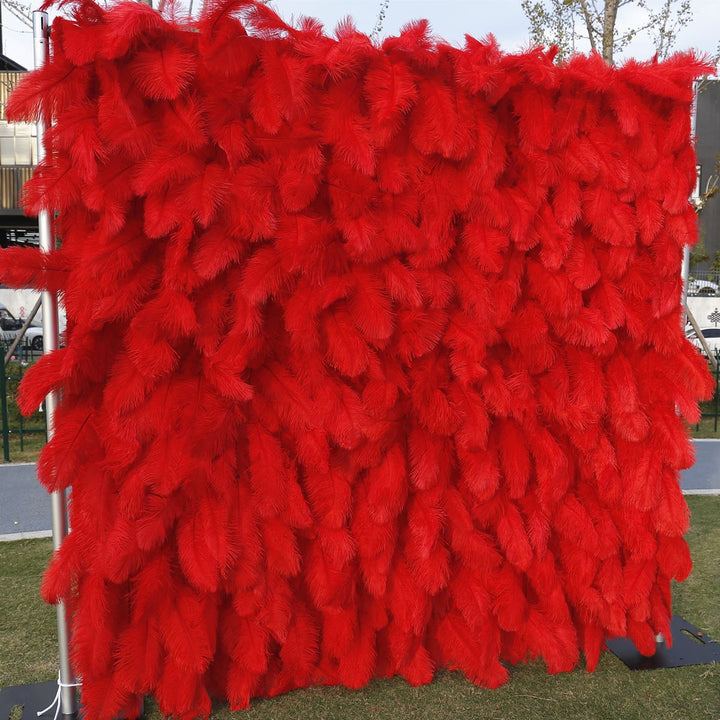 3D Red Feather, Artificial Flower Wall, Wedding Party Backdrop