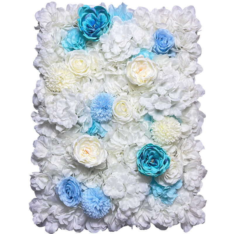 Milky White Hydrangeas And Blue Rose, Artificial Flower Wall Backdrop