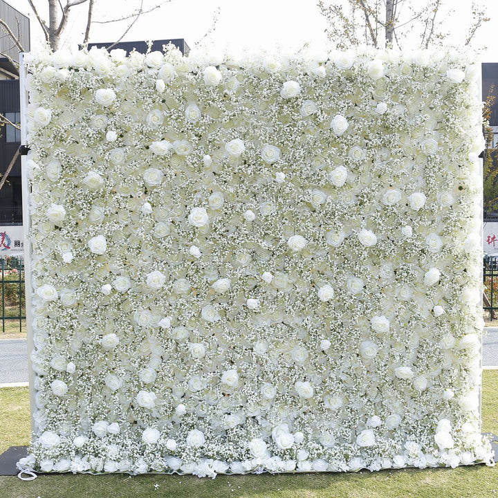 White Rose And Starflower Fabric, Artificial Flower Wall Backdrop