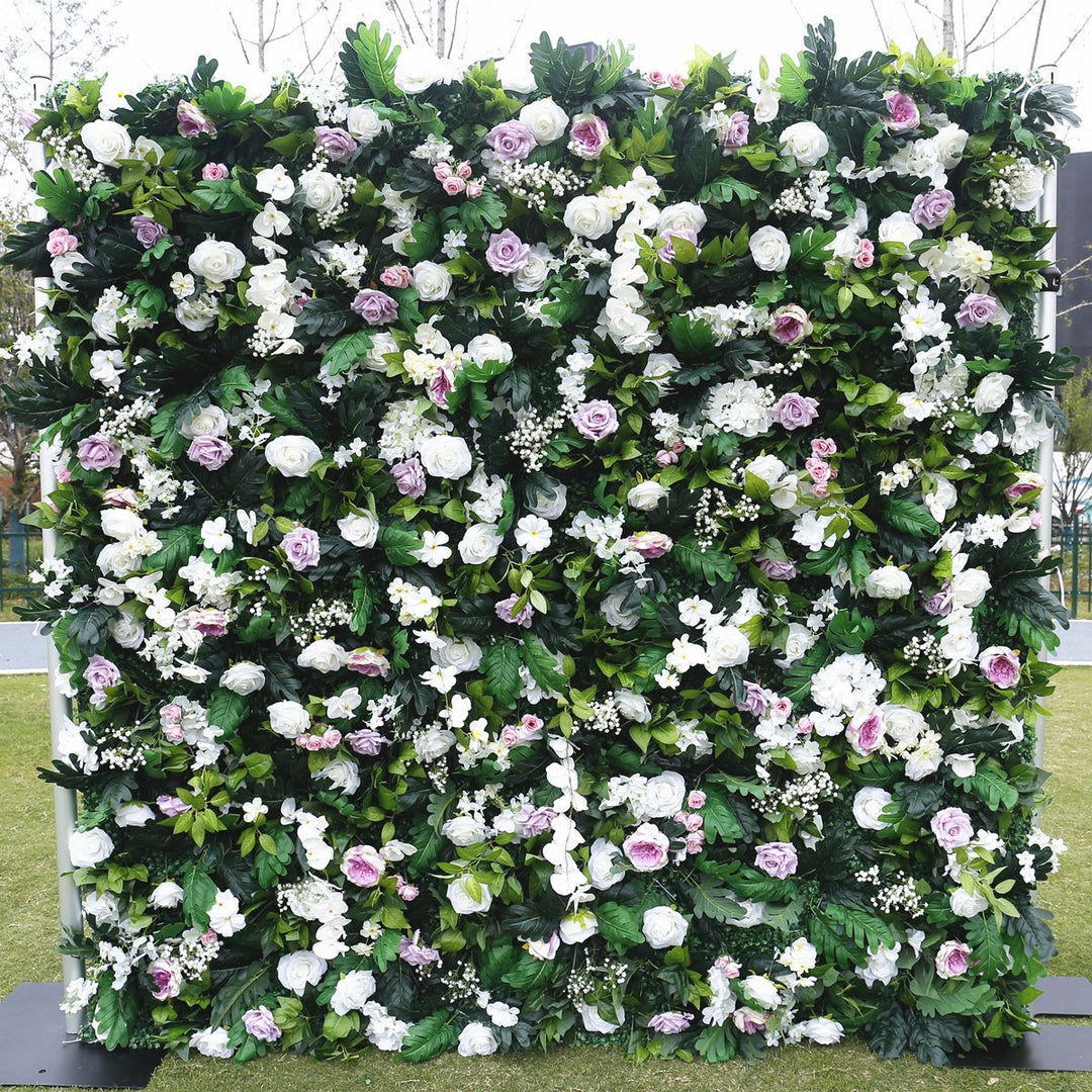 Green Plants White Rose Fabric Cloth Flower Wall Fairy Flower Wedding Backdrop Decor