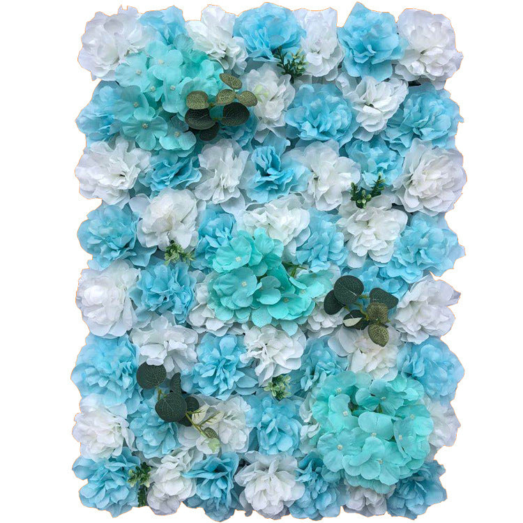 White And Blue Dahlias And Eucalyptus Leaves, Artificial Flower Wall Backdrop