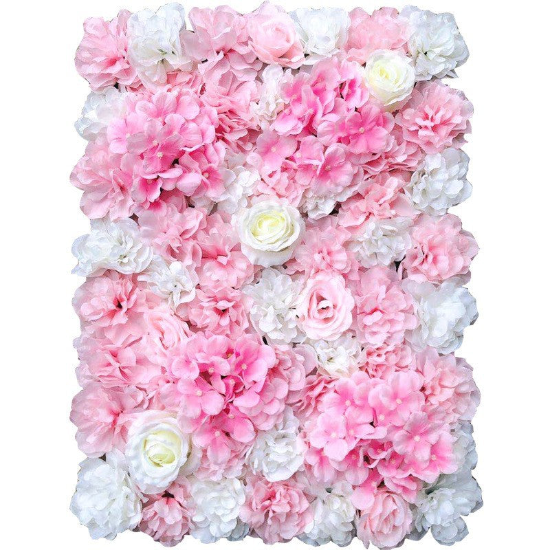 Pink Hydrangeas And White Rose, Artificial Flower Wall Backdrop
