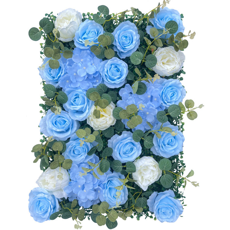 Blue Rose With Milan Eucalyptus Grass, Artificial Flower Wall Backdrop