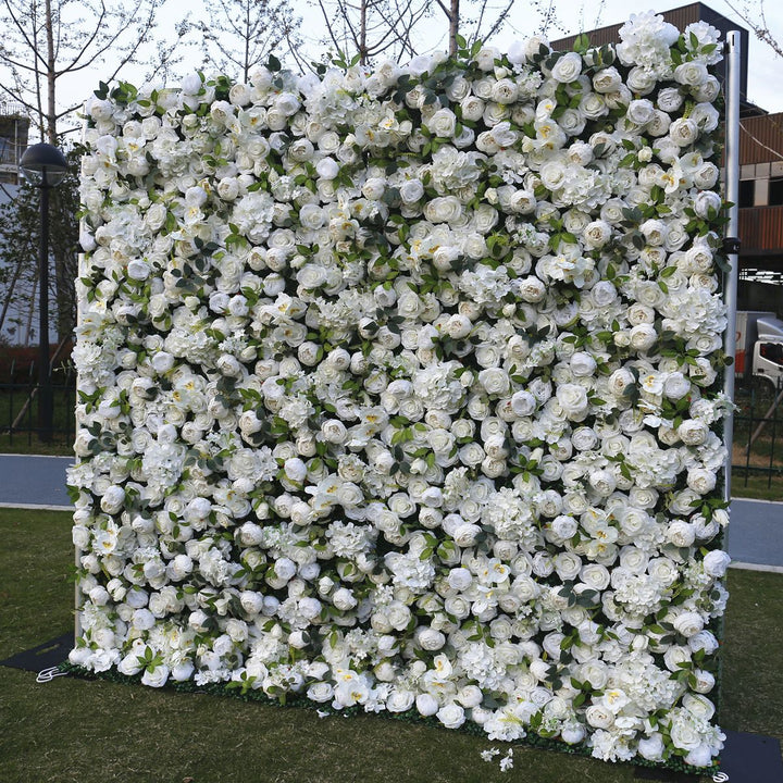 White Peonies Hydrangea Green Leaves, Artificial Flower Wall, Wedding Party Backdrop