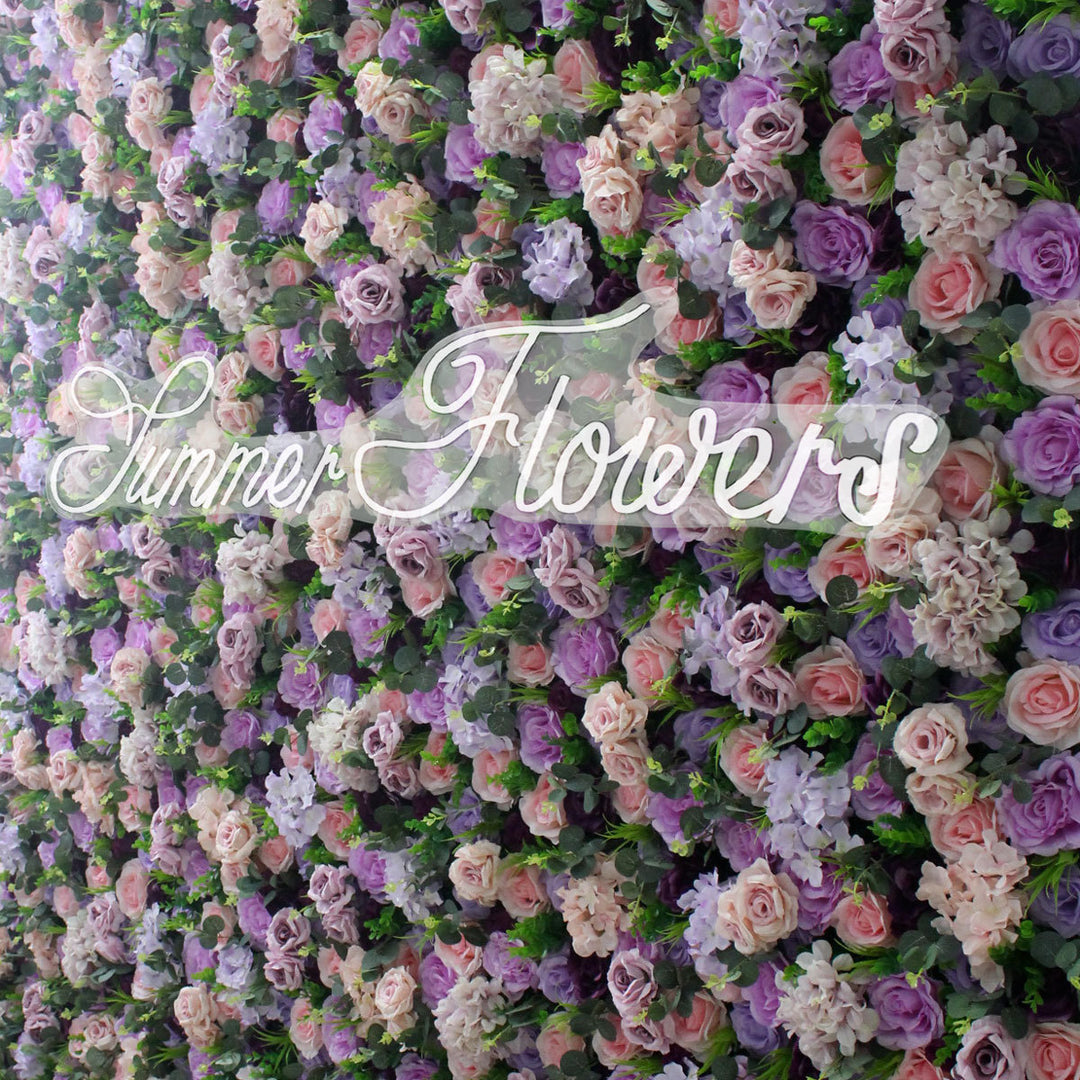 Luxury Purple Light Pink Roses, Artificial Flower Wall Backdrop, Wedding Backdrop