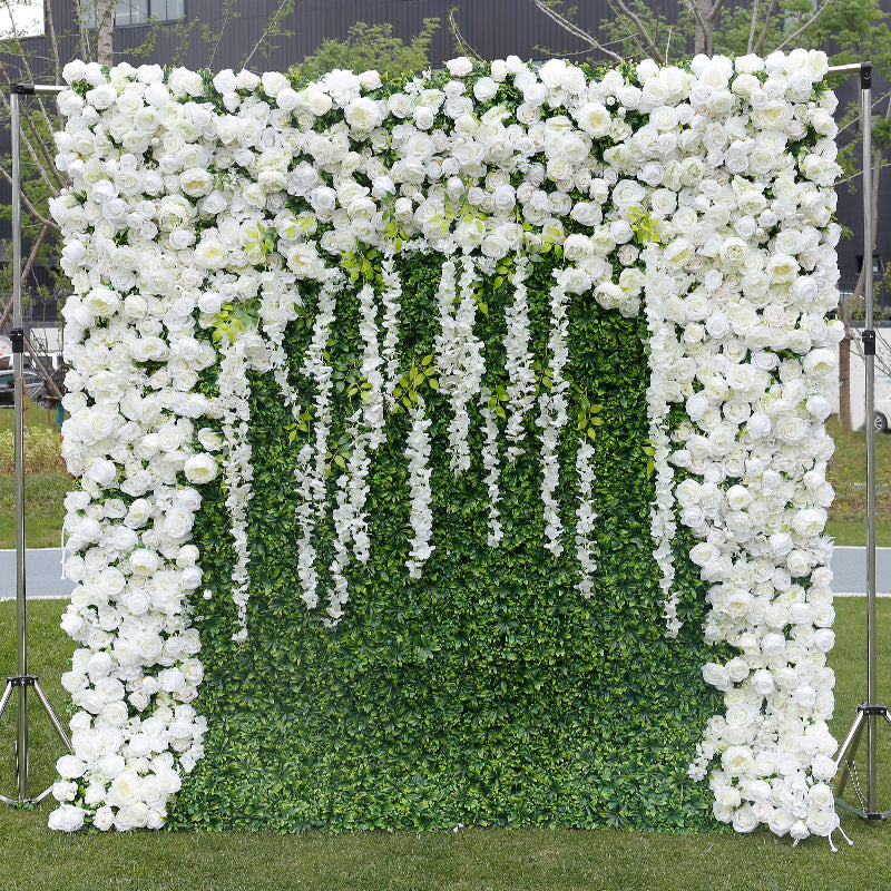 White Artificial Rose, Artificial Flower Wall, Wedding Party Backdrop
