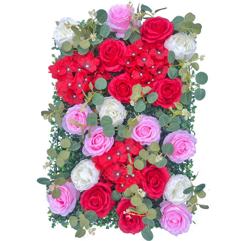 Red And Pink Rose With Milan Eucalyptus Grass, Artificial Flower Wall Backdrop