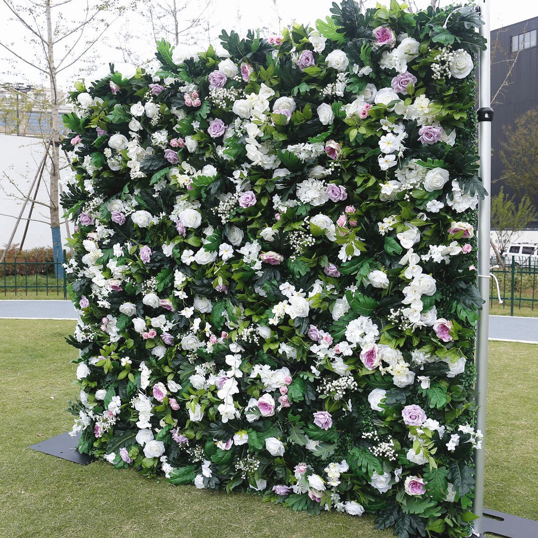 Green Plants White Rose Fabric Cloth Flower Wall Fairy Flower Wedding Backdrop Decor