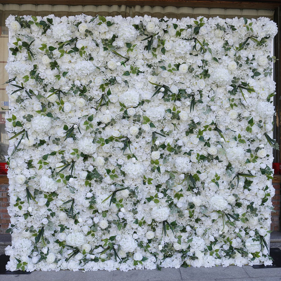 White Roses Hydrangeas Lilies, Artificial Flower Wall, Wedding Party Backdrop