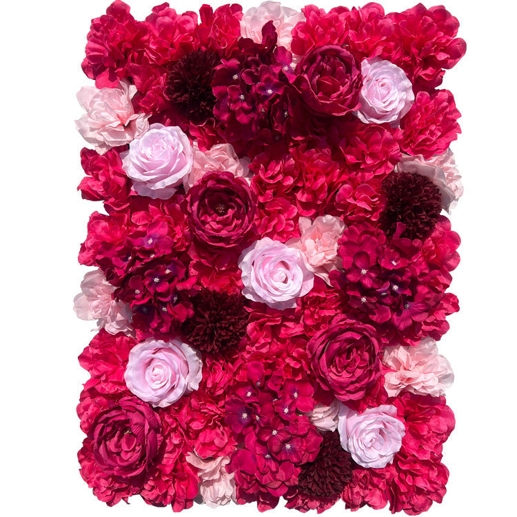 Red Hydrangeas And Pink Rose, Artificial Flower Wall Backdrop