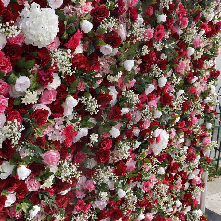 5D Red Pink Hydrangea Baby Breath, Artificial Flower Wall, Wedding Party Backdrop