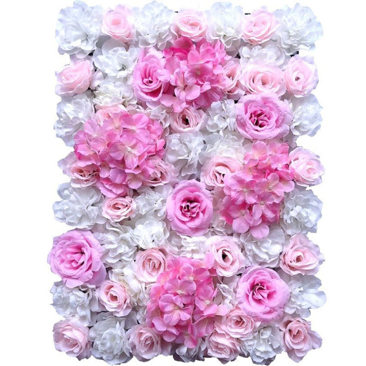 White Hydrangeas And Pink Rose, Artificial Flower Wall Backdrop