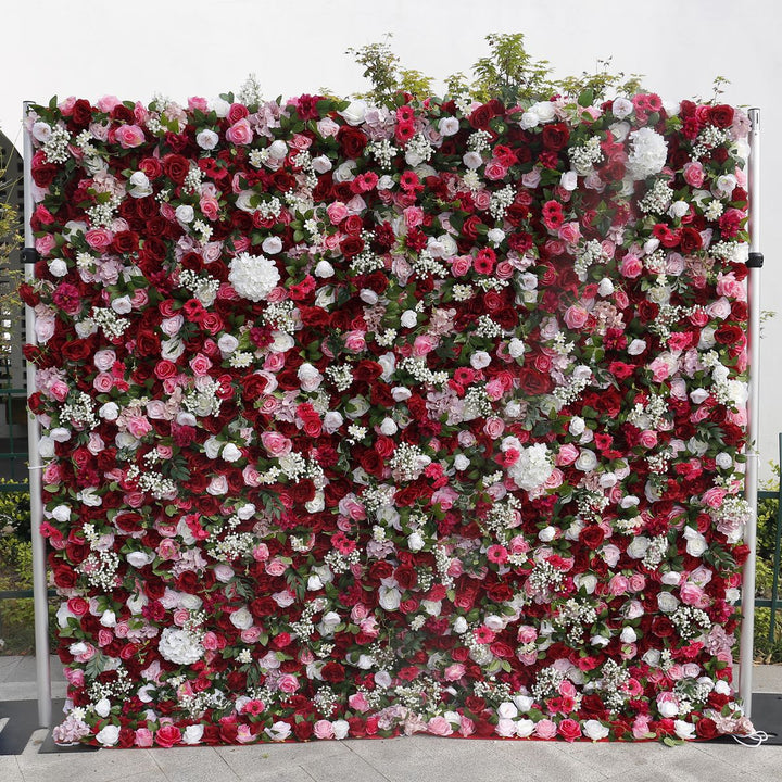 5D Red Pink Hydrangea Baby Breath, Artificial Flower Wall, Wedding Party Backdrop