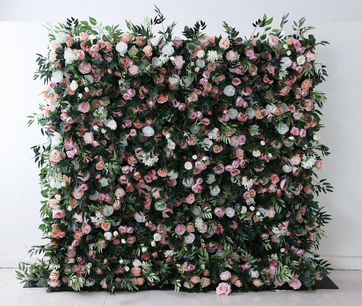 Pink And White Roses With Leaves, 5D, Fabric Backing Artificial Flower Wall