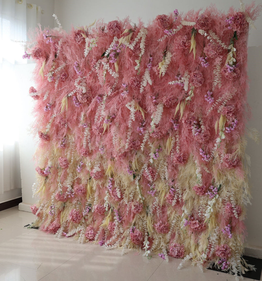 Pink Misty Grass, Reed Pampas Grass, Artificial Flower Wall, Wedding Party Backdrop