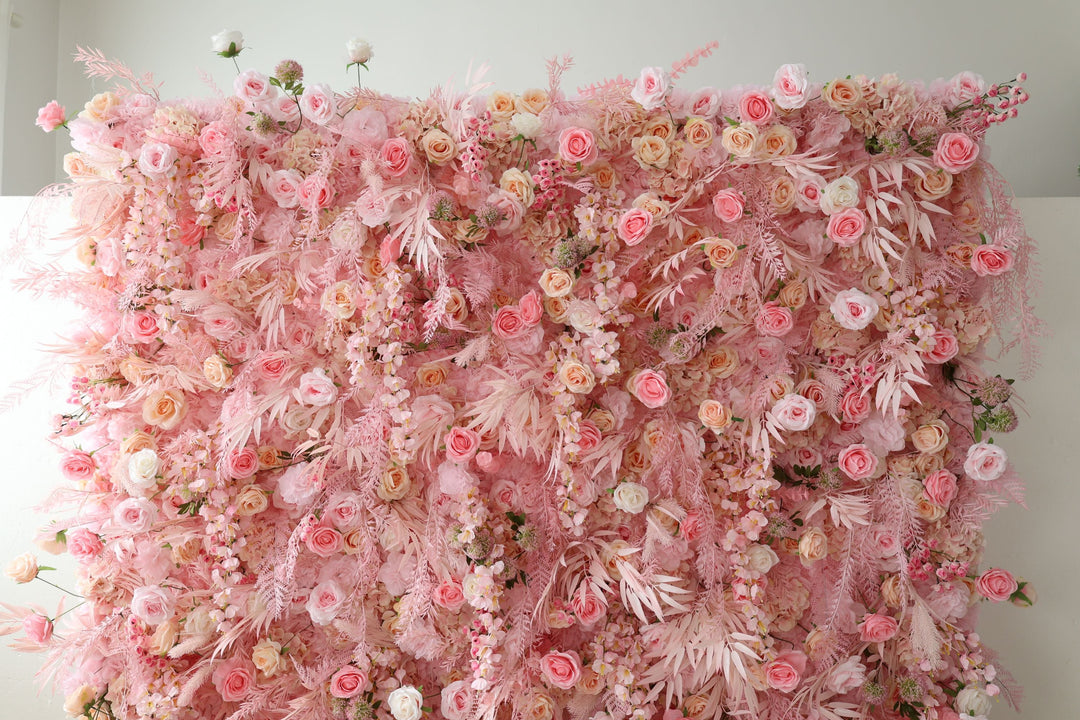 Pink Rose, Reed Pampas Grass, Artificial Flower Wall, Wedding Party Backdrop
