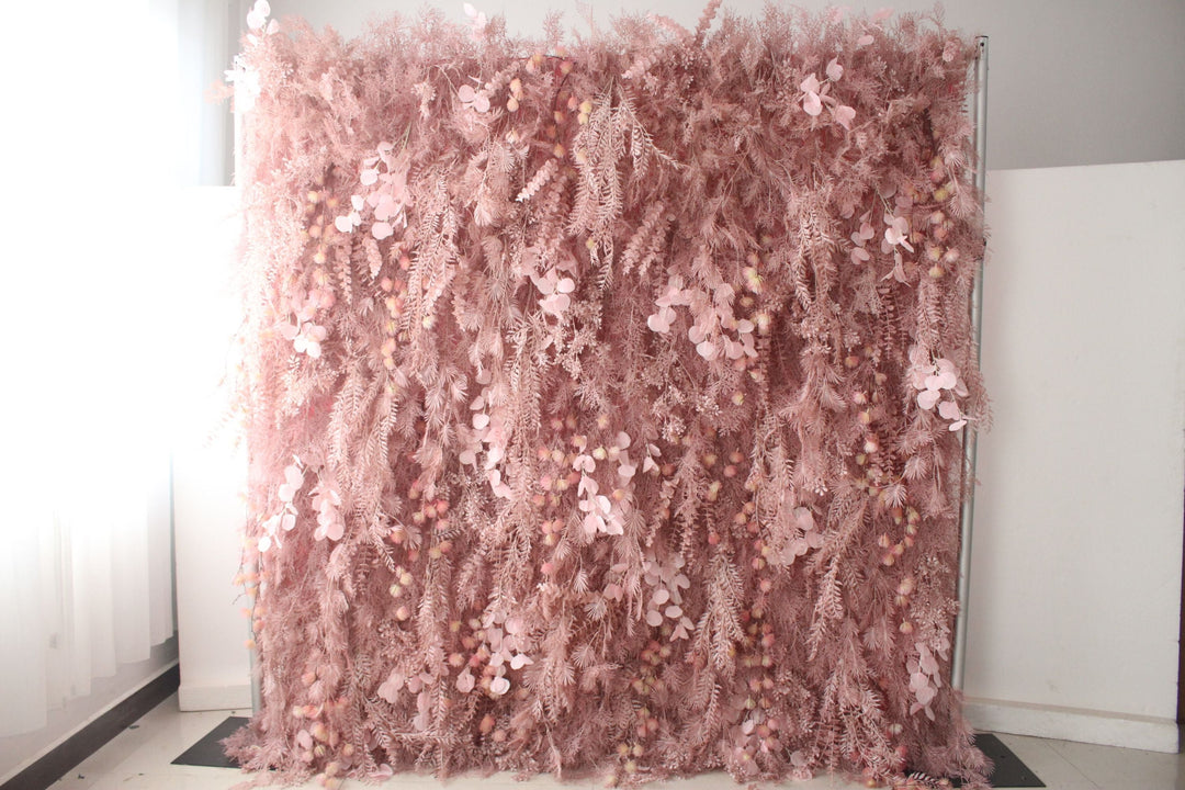 Pink Feather Flower Background Wall, Artificial Flower Wall, Wedding Party Backdrop