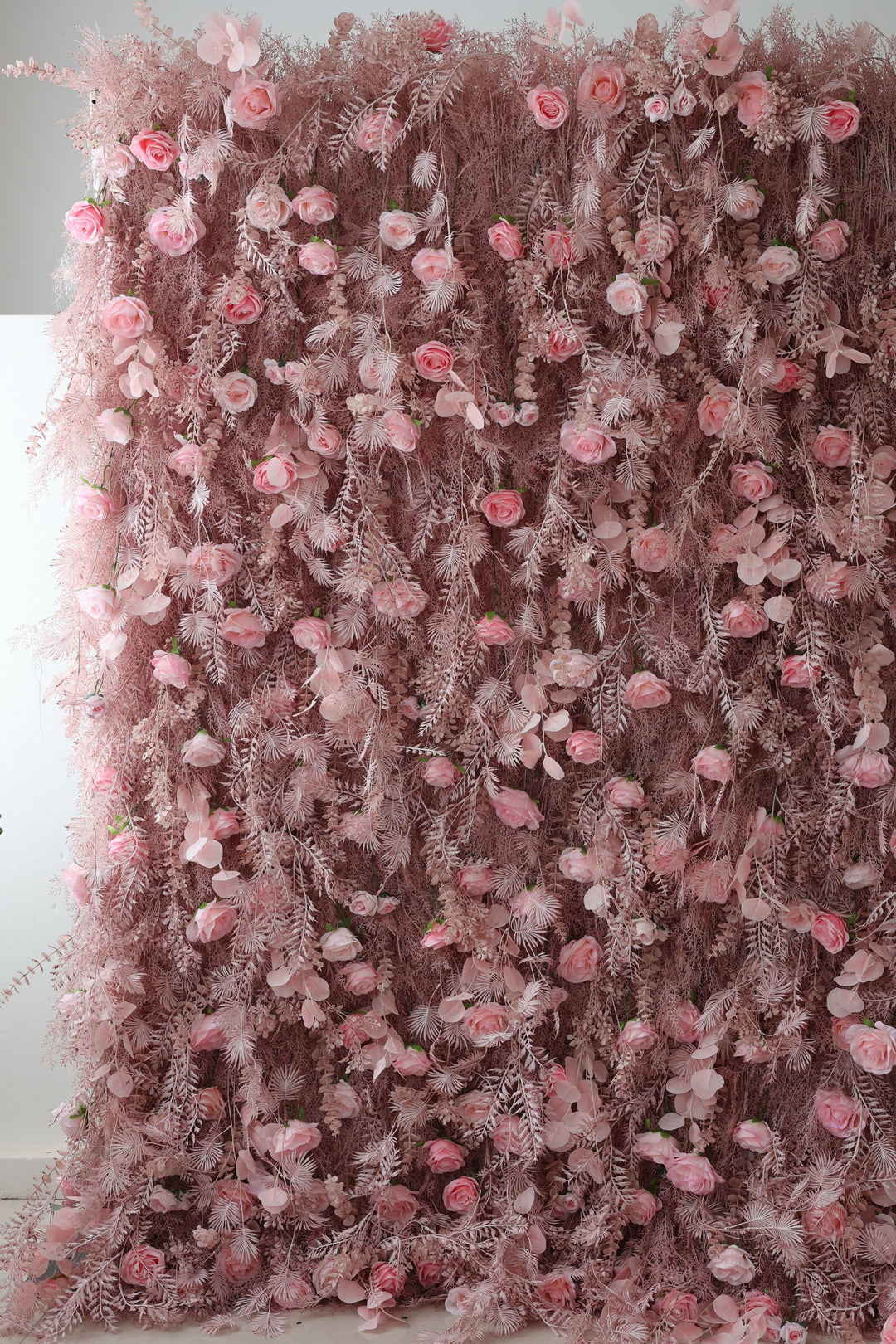 Pink Roses And Silk Fern, Artificial Flower Wall, Wedding Party Backdrop